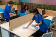 Cleaners clean and disinfect office premises