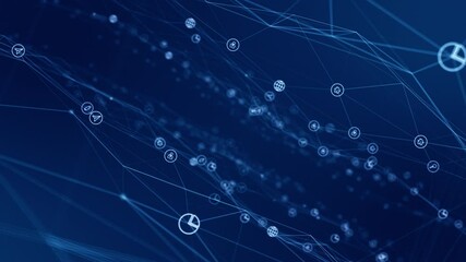 Poster - Motion graphic of Blue technology icon network connection abstract background concept seamless loop video