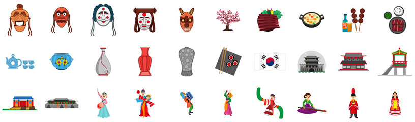 Wall Mural - Isolated set of traditional korean object icon