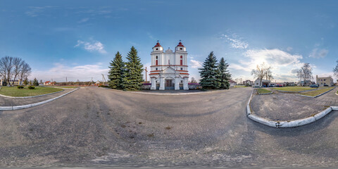 full hdri panorama 360 degrees angle view near entrance of old catholic church in equirectangular projection with zenith and nadir. VR  AR content