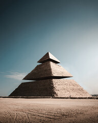 abstract surrealistic image of an old egyptian pyramid cut into three pieces