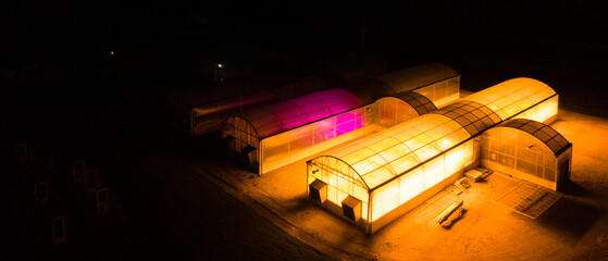 two greenhouses busting photosynthesis by adding light in different colors during the night