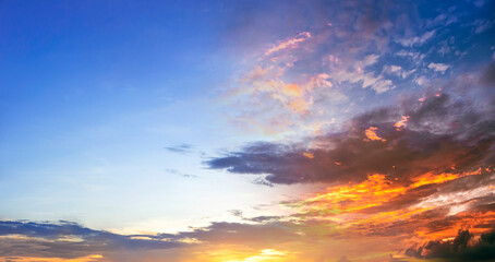 Wall Mural - world environment day concept: panoramic photo bright spring sunset with blue sky