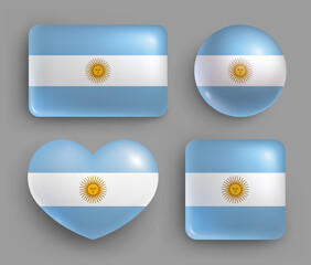 Wall Mural - set of glossy buttons with argentina country flag. latin america country national flag, shiny geomet