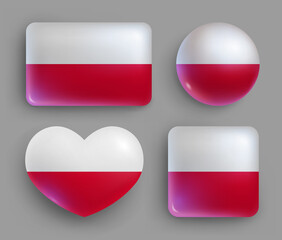 Wall Mural - glossy buttons with poland country flags set. european country national flag shiny badges of differe