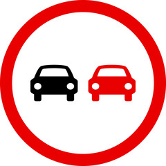 Wall Mural - No overtaking sign. Red circle background. Traffic signs and symbols.