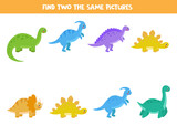 Fototapeta Dinusie - Find two identical dinosaurs. Educational game for preschool children.