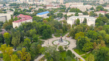 Krasnodar, Russia. Monument To Empress Catherine II In Catherine Square. Aerial View, Aerial View