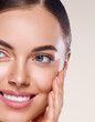 Young woman beautiful face healthy skin natural make up spa clean fresh skin 