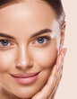 Young woman beautiful face healthy skin natural make up spa clean fresh skin 