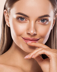 Wall Mural - young woman beautiful face healthy skin natural make up spa clean fresh skin