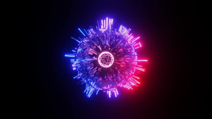 Wall Mural - 4k video animation of a colorful 3d sci-fi alien space object with glowing energy light and sphere a
