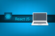 React. Javascript programming language framework with script code on laptop screen.