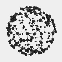 Fototapete - Connected polygons in spherical plexus digital geometric background. Abstract technology science background. Corrupted network, connection, big data, communication, or molecule. 3D rendering