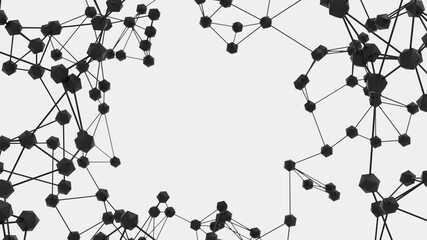 Fototapete - Connected polygons plexus digital geometric background. Abstract technology science background. Corrupted network, connection, big data, communication, or molecule. 3D rendering