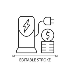 Charging cost linear icon. Amount of money payed for charging battery of electromobile. Thin line customizable illustration. Contour symbol. Vector isolated outline drawing. Editable stroke