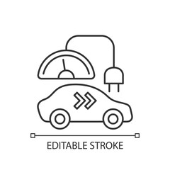 Sticker - Level 2 charger linear icon. Different types of charging connectors. Electricity for car. Thin line customizable illustration. Contour symbol. Vector isolated outline drawing. Editable stroke