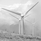Fototapeta Na ścianę - Wind turbines landscape. Concept: Green power energy generation, wind farm