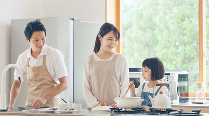 Poster - 料理する親子　子育てイメージ