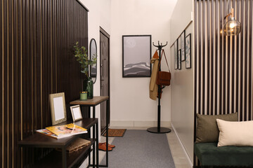 Poster - Modern hallway interior with stylish furniture and paintings