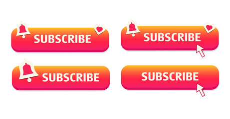 Wall Mural - A set of four Subscribe buttons. Red-yellow color. Vector illustration.