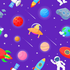 Wall Mural - astronaut with rocket and alien in the open space