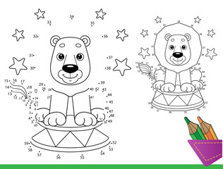 Wall Mural - Puzzle Game for kids: numbers game. Coloring Page Outline of cartoon circus lion. Coloring Book for children.