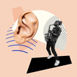 © master1305 - Contemporary art collage, modern design. Retro style. Stylish hipster, man playing saxophone on pastel background to giant ear