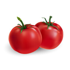 two red tomatoes on a white background.