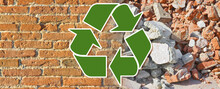 Recovery And Recycling Of Concrete And Brick Rubble Debris On Construction Site After A Demolition Of A Brick Building