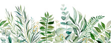 Watercolor Botanical Leaves Seamless Border Illustration