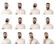 Set of cheerful excited business man smiling and laughing various expressions. Portraits isolated on white background.