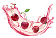 Watercolor illustrations cherries in juice splash isolated on a white background
