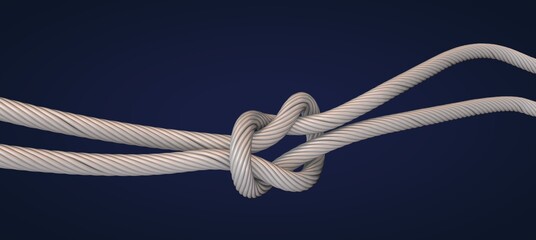 ropes tied together on  background, space for text. Unity concept 3d