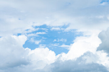 Wall Mural - Stunning view of a blue sky with some fluffy clouds. Aerial shoot, natural background with copy space.