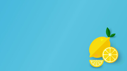 Wall Mural - Summer composition of yellow lemon slice on a bright blue background. Minimal concept.Vector