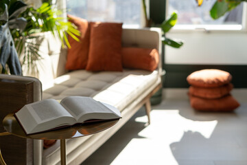 Wall Mural - Open book on coffee table in living room