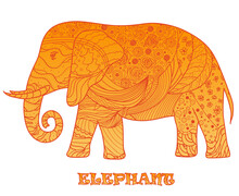 Elephant. Zen Art. Detailed Hand Drawn Elephant With Abstract Patterns On Isolation Background. Design For Spiritual Relaxation For Adults. Outline For Tattoo, Printing On T-shirts, Posters And Other