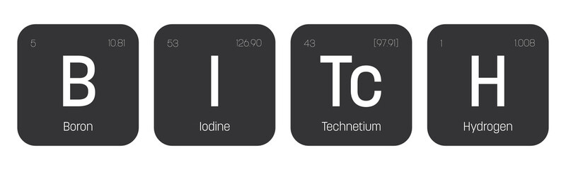 Bitch label. Quote of chemical element signs. Funny vector inscription