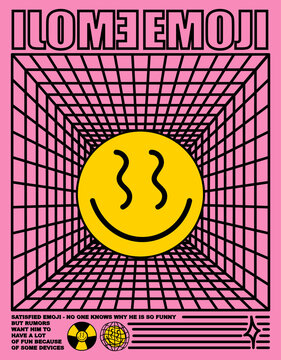 Emoji abstraction. Pop art poster, perspective and text design.