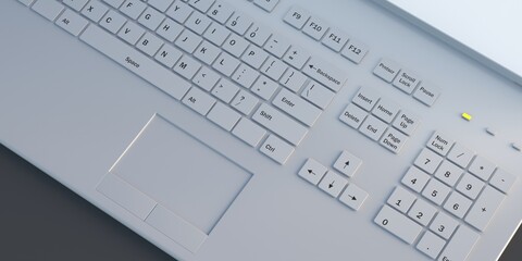 Poster - laptop computer white keyboard background, texture. 3d illustration