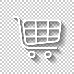 Poster - Shopping cart, online store, business icon. White linear icon with editable stroke and shadow on transparent background
