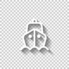 Poster - Cruise ship, ocean liner, sea boat. White linear icon with editable stroke and shadow on transparent background