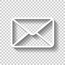 Email Symbol, Open Letter, Simple Icon. White Linear Icon With Editable Stroke And Shadow On Transparent Background