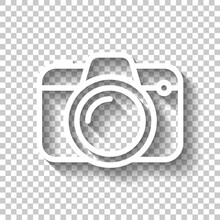 Photo Camera, Simple Digital Icon. White Linear Icon With Editable Stroke And Shadow On Transparent Background