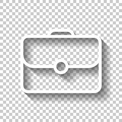 Simple briefcase, business icon. White linear icon with editable stroke and shadow on transparent background