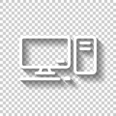 Poster - Desktop computer, simple icon. White linear icon with editable stroke and shadow on transparent background