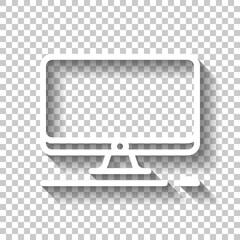 Poster - Desktop computer, simple icon. White linear icon with editable stroke and shadow on transparent background