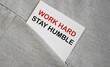 Work Hard Stay Humble card in a shirt pocket. Encourage