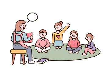 Wall Mural - the teacher is teaching and the children are sitting and listening. flat design style minimal vector